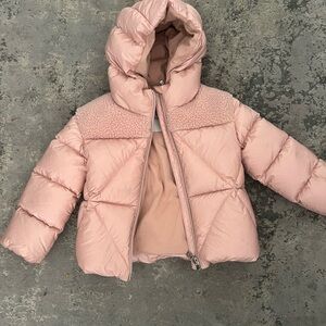 Moncler Kids Pink Puffer Jacket with Hood